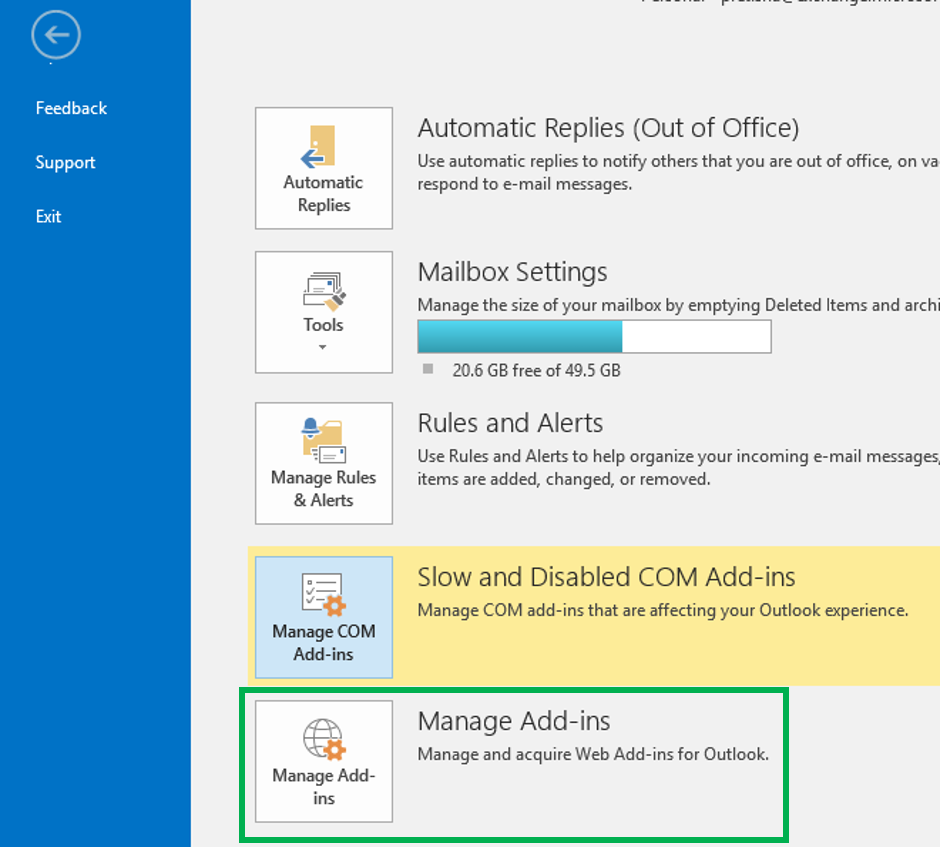 Comprobar compatibilidad con complementos de Outlook 2013